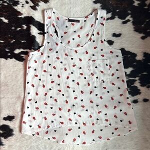 White Tank Top with Ladybug and Heart Print